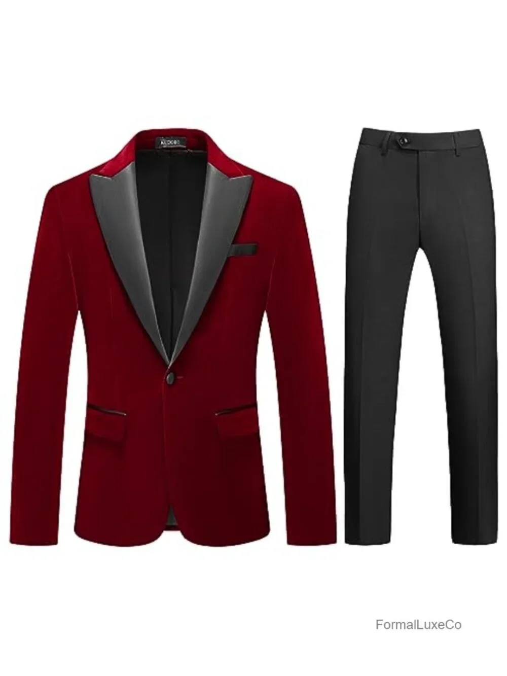Mens Velvet 2 Piece Slim Fit Suit Tuxedo Blazer Peaked Lapel One Button Wedding